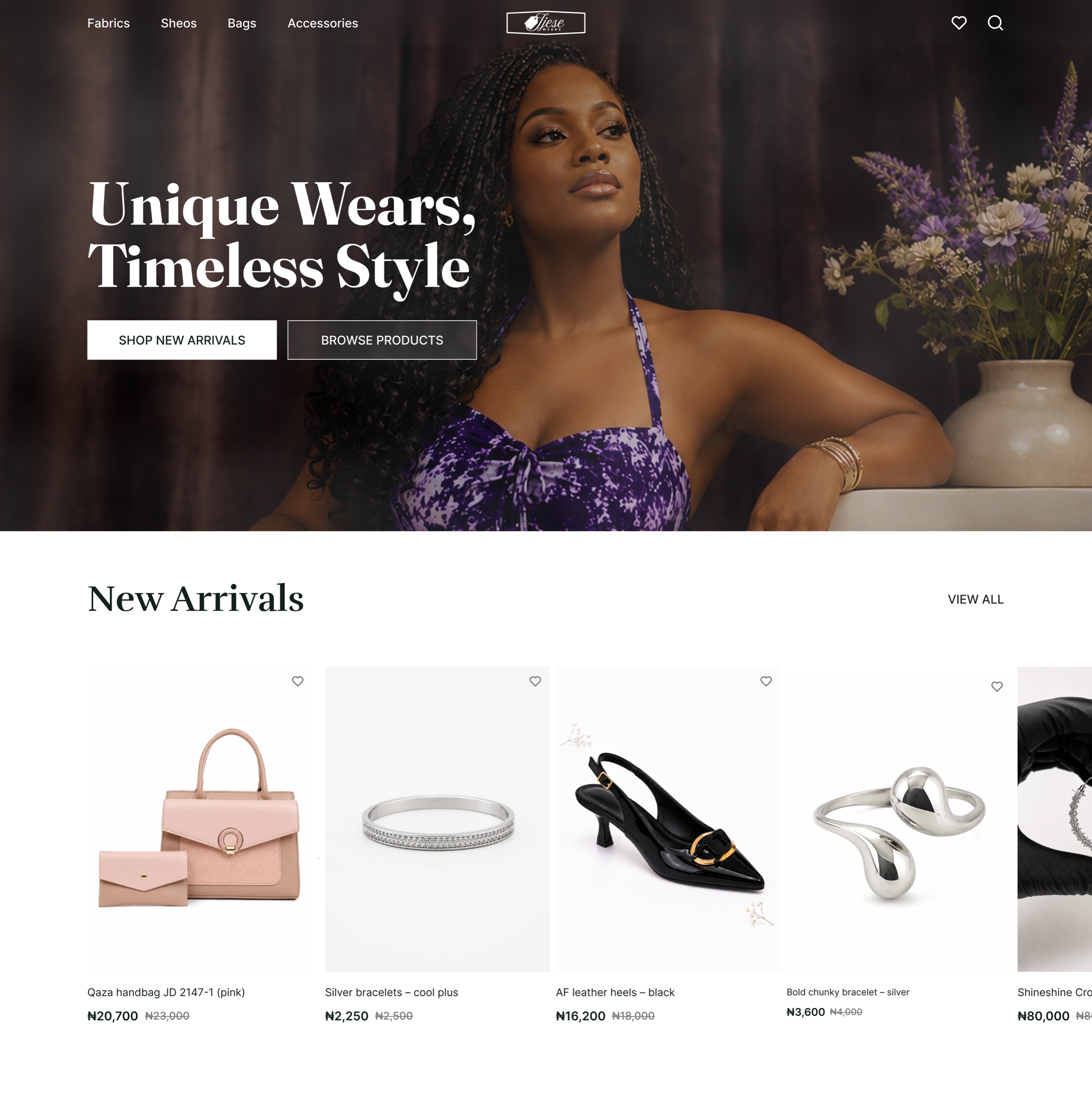 Ijese Wears storefront showing its hero and new arrivals
